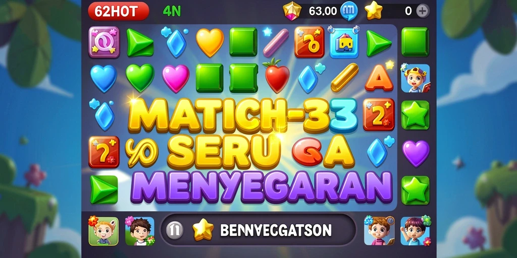 Gameplay 62HOT dengan kombinasi Match-3 yang seru.