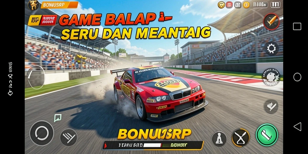Tampilan seru dari gameplay balapan di BONUSRP.