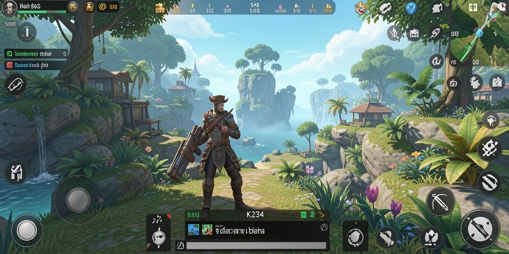 Screenshot K234 menampilkan aksi eksplorasi di dunia terbuka yang indah.