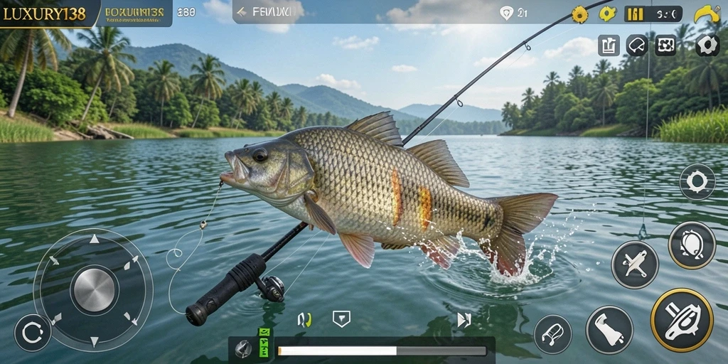Tampilan gameplay LUXURY138 dengan suasana memancing yang menenangkan dan grafis yang indah.