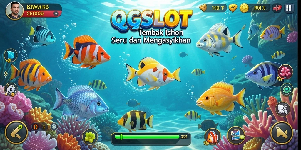 Tangkapan layar gameplay QQSLOT dengan aksi menembak ikan yang seru.