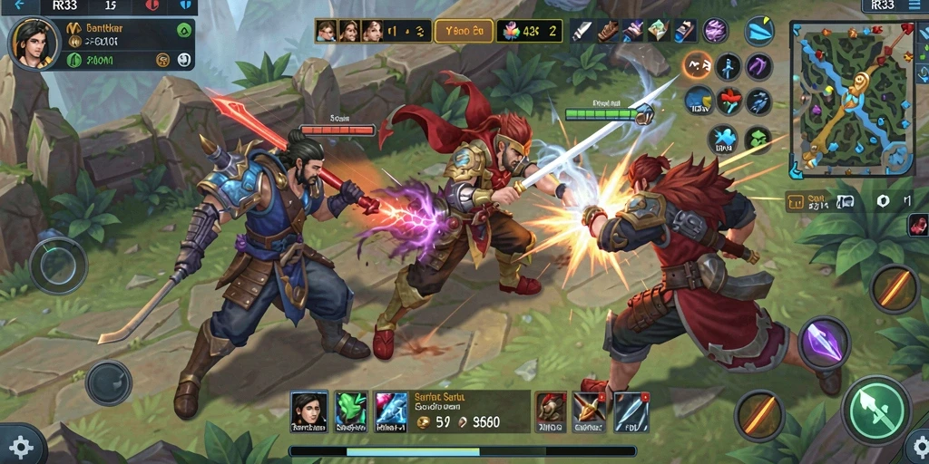 Screenshot gameplay RR33 menampilkan aksi seru di arena MOBA.